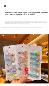 Close-up of 5.5cm resin fruit and rainbow hair clips for girls with glitter beads