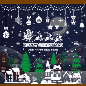 Christmas Window Stickers Static Cling PVC Santa Claus Reindeer Snowman Snowflake Glass Decoration Double Sided Festive Decals