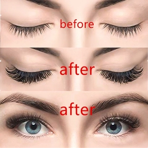 Before and after comparison of magnetic eyelashes showing natural volume and length