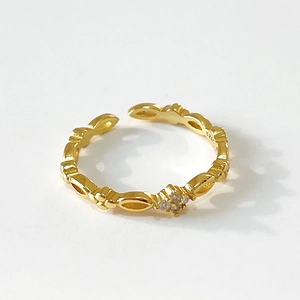 925 Sterling Silver Ring With Zircon 18K Gold Plated Hollow Geometric Adjustable Open Floral Minimalist Design For Women
