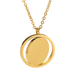 Polished golden stainless steel spinning double circle pendant necklace for gifts