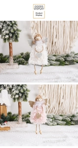 Détails d'anges de Noël en peluche blanc et rose avec des ailes à paillettes