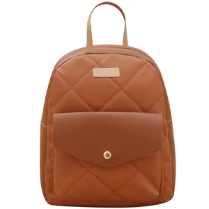 Kompakter brauner Damen Rucksack aus gestepptem Kunstleder mit goldfarbenen Details