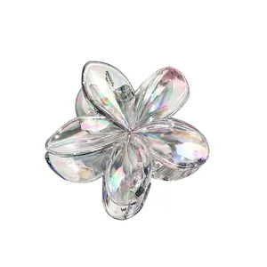 Elegant gradient iridescent flower hair claw clip with transparent holographic finish