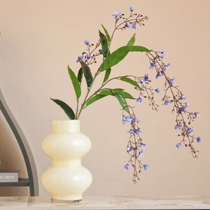 Long branch jasmine artificial flower in beige glass vase for home interior decoration