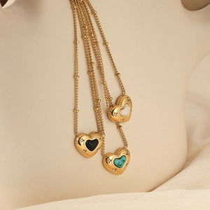 Elegant 316 stainless steel heart necklaces with colorful natural stones for women