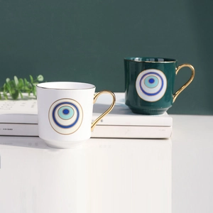 Evil Eye Ceramic Mug With Gold Handle Nordic Style Nazar Coffee Cup For Home Office Decor Gift