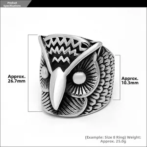 Detailed view of vintage owl ring dimensions showing 26.7mm height and 10.3mm width