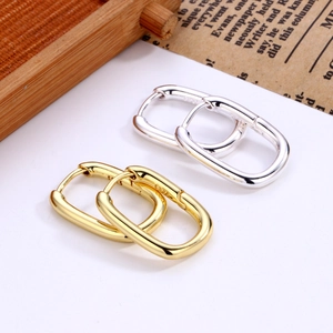 U-shaped hollow oval hoop earrings in gold and silver S925 sterling silver minimalist style