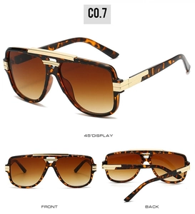 Detail view of square pilot sunglasses with tortoise frame and gold metal double bridge