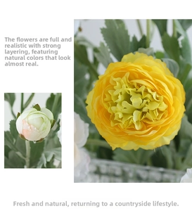 Detailed close-up of vibrant yellow Persian Buttercup silk flowers with realistic layered petals