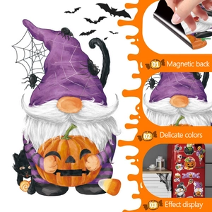 Detail view of Halloween gnome magnet showing magnetic back and delicate color textures