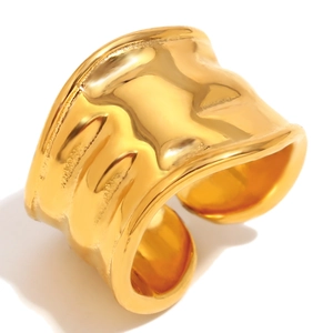 Irregular textured wide band open ring in 18K gold plated stainless steel