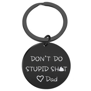 Custom black stainless steel keychain with funny Dad quote and circular pendant