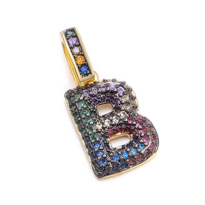 Letter B charm pendant with colorful zircon stones in a gold finish for jewelry making