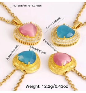 Detailed dimensions and weight of blue heart topaz pendant necklace with crystals