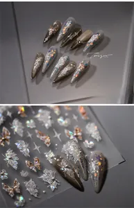 Detail of luxury smoky purple butterfly nail art stickers with 3D crystal effect TL-204