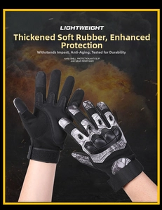 Tactical gloves featuring rubber hard shell knuckles and non-slip fingertips with camo pattern