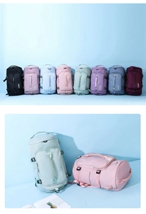 Multi-angle close-up of durable travel bags in 8 vibrant colors with waterproof nylon texture