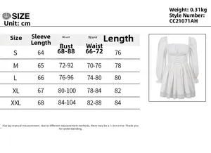 Tabla de tallas para vestido de encaje con mangas abullonadas, medidas S a XXL