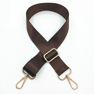 Detail of adjustable dark brown nylon strap with premium gold swivel lobster clasps