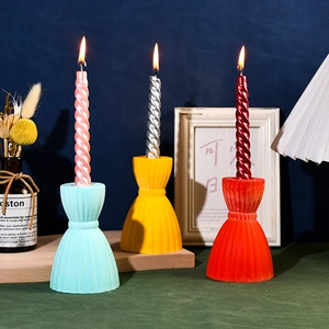 Striped hourglass silicone molds for resin candle holders with spiral wax candles