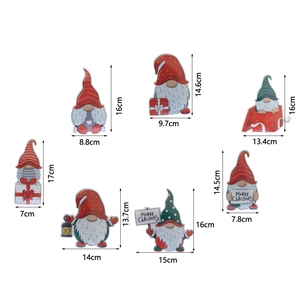 Detailed dimensions of seven magnetic Christmas gnome stickers for festive decor