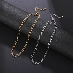 Minimalist stainless steel paperclip chain necklaces in gold and silver finishes