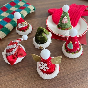 Lot de 6 mini pinces à cheveux chapeau de Noël avec n'ud de renne et décorations pailletées
