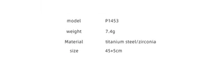 Detailed specifications for titanium steel necklace model P1453 with zirconia stones