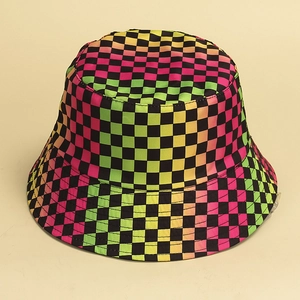 Chapeau Bob Damier Arc-En-Ciel Harajuku Coton Protection Solaire Extérieur Été Chapeau Pêcheur Unisexe