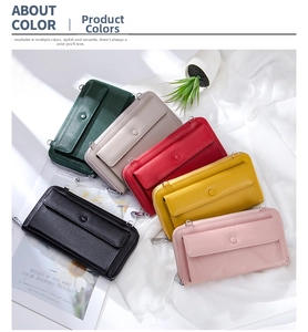 Litchi pattern leather crossbody phone bags in various colors on elegant fabric