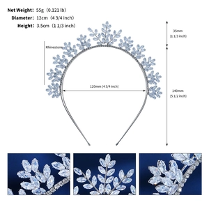 Detailed dimensions of the rhinestone crown headband with weight and diameter measurements