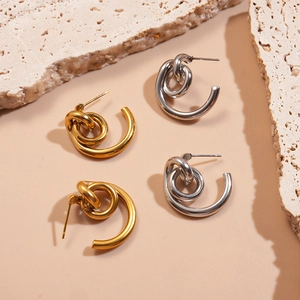18k gold and silver plated stainless steel twisted geometric hoop earrings set