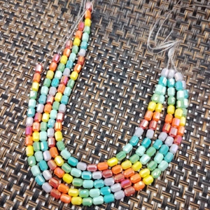 Handmade rainbow glass cylinder beads necklace featuring colorful multi-layer faceted crystals