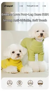 Detail view of high-elasticity ribbed knit pet jumpsuits for small dogs in yellow and green