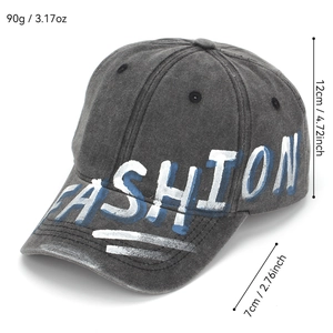 Berretto da baseball in cotone lavato grigio con stampa moda e misure precise