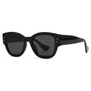 Oval marble texture sunglasses with black frame and dark grey polarized lenses for women