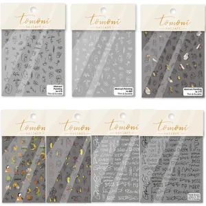 Ultrathin self-adhesive nail art stickers with abstract faces and floral artistic designs