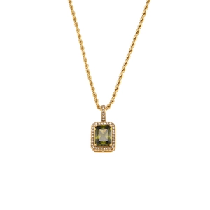 18K gold plated rope chain necklace with a rectangular emerald green zircon pendant