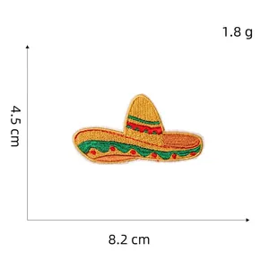 Detailed view of colorful Mexican Sombrero embroidery patch with dimensions 8.2cm and 1.8g