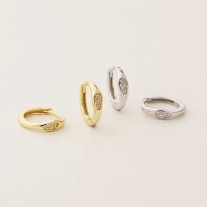 S925 sterling silver hoop earrings with irregular pavé stones in gold and silver
