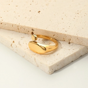 18K Gold Plated Stainless Steel Ring Minimalist Geometric Oval Flat Top Irregular Open Adjustable Ring For Women