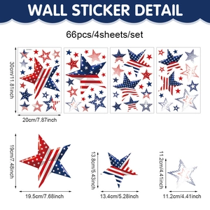 Patriotic 4-sheet set of American flag star window clings for July 4th decor