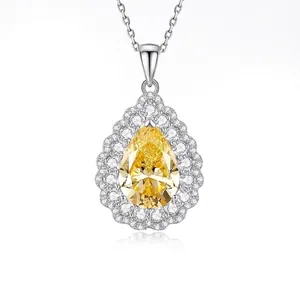 Pear Cut Pendant Necklace With 925 Sterling Silver High Carbon Diamond Double Halo Water Drop Shape Elegant For Women