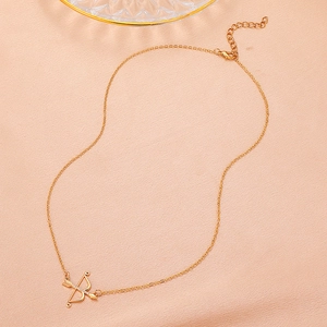 Golden cupid's bow and arrow necklace with sparkling zircon pendant for women