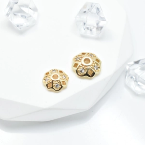 Golden flower bead caps with micro-pave zircons for DIY jewelry making accessories