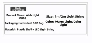 Detailed technical specifications for 1m and 2m LED fairy lights with warm and color light