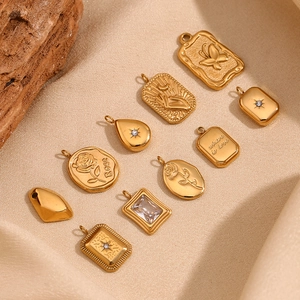 Chic 18K gold plated stainless steel pendants with rose and zircon on beige silk
