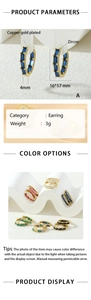 Detailed view of 18K gold plated earrings with colorful cubic zirconia inlays